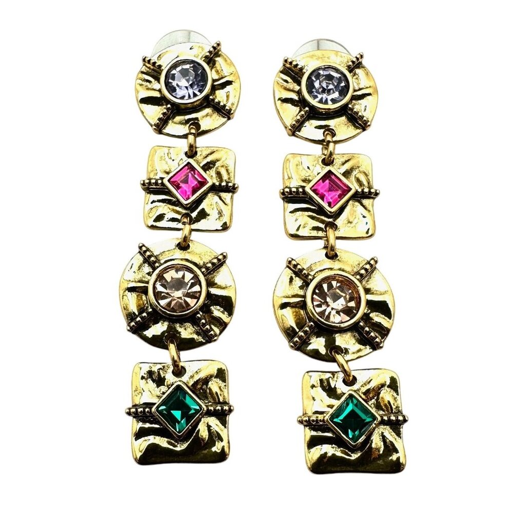 Womens Earrings Pierced Multicolor Rhinestone Gold Tone Chandelier